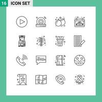 Pictogram Set of 16 Simple Outlines of machine console game arcade hand Editable Vector Design Elements