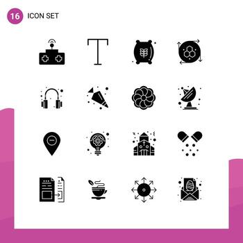 16 Universal Solid Glyphs Set for Web and Mobile Applications headset headphone flour bag modeling tool modeling api Editable Vector Design Elements