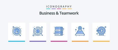 paquete de iconos azul 5 de negocios y trabajo en equipo que incluye . objetivo. oficina. dardos. pirámide. diseño de iconos creativos vector