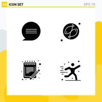 Solid Glyph Pack of 4 Universal Symbols of chat schedule camping list hobbies Editable Vector Design Elements