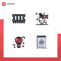 Stock Vector Icon Pack of 4 Line Signs and Symbols for hardware city life cocktail air balloon application Editable Vector Design Elements