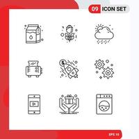 Group of 9 Modern Outlines Set for business money weather rocket business Editable Vector Design Elements