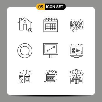 conjunto de esquema de interfaz móvil de 9 pictogramas de elementos de diseño de vector editables de codificación esencial de tiempo de ayuda de ux