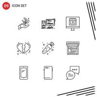 Pictogram Set of 9 Simple Outlines of food love personal heart valentine Editable Vector Design Elements