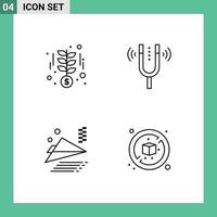 Set of 4 Modern UI Icons Symbols Signs for growth airplane money kamerton plane Editable Vector Design Elements