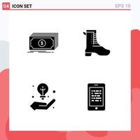 Modern Set of 4 Solid Glyphs Pictograph of cash business funds running strategy Editable Vector Design Elements