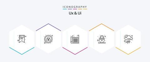 Ux And Ui 25 Line icon pack including weather. application. web design. app. security vector