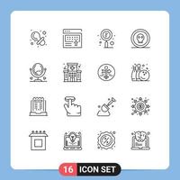 Set of 16 Vector Outlines on Grid for horror dangerous page coin seo Editable Vector Design Elements