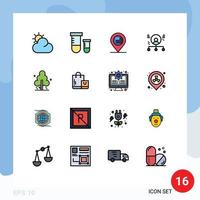 Pack of 16 Modern Flat Color Filled Lines Signs and Symbols for Web Print Media such as spring nature map people human Editable Creative Vector Design Elements