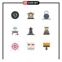 Group of 9 Modern Flat Colors Set for figure lump lock living security Editable Vector Design Elements