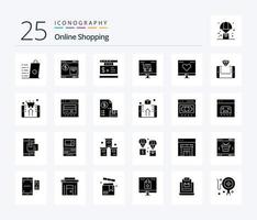 paquete de iconos de 25 glifos sólidos de compras en línea que incluye marketing. negocio. compras. publicidad. en línea vector