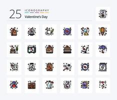 paquete de iconos rellenos de 25 líneas del día de san valentín que incluye aniversario. anillo. amar. amar. boda vector