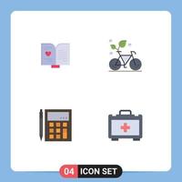 Set of 4 Vector Flat Icons on Grid for book accounting wedding friendly calculate Editable Vector Design Elements