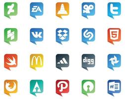 20 logotipos de estilo de burbujas de discurso de redes sociales como adidas swift twitter html dropbox vector