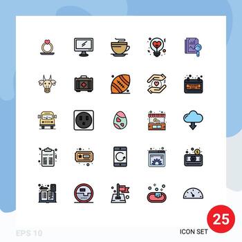 paquete de interfaz de usuario de 25 colores planos básicos de línea llena de elementos de diseño de vector editables de luz de corazón de té de amor de archivo