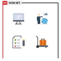 Pack of 4 creative Flat Icons of computer go imac globe research Editable Vector Design Elements