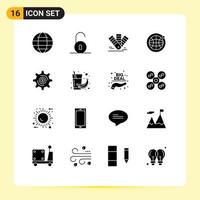 Set of 16 Commercial Solid Glyphs pack for money business color world globe Editable Vector Design Elements