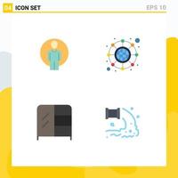 Pack of 4 creative Flat Icons of user wardrobe image network industry Editable Vector Design Elements