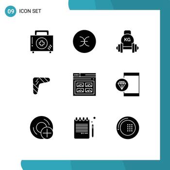 9 signos universales de glifos sólidos símbolos de símbolos indígenas australianos elementos de diseño vectorial editables de pesas rusas de australia vector