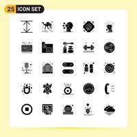 Pack of 25 Modern Solid Glyphs Signs and Symbols for Web Print Media such as trophies game assortment awards gear Editable Vector Design Elements