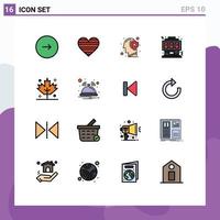 Pack of 16 Modern Flat Color Filled Lines Signs and Symbols for Web Print Media such as controller game favorite mind human Editable Creative Vector Design Elements