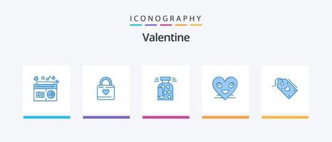 paquete de iconos de san valentín azul 5 que incluye una carita sonriente. corazón. pirata informático del corazón. enamorado. galletas. diseño de iconos creativos vector