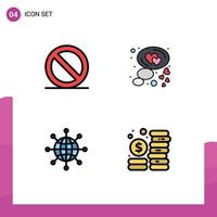 4 Universal Filledline Flat Color Signs Symbols of close world chat bubble web Editable Vector Design Elements