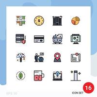 Pack of 16 Modern Flat Color Filled Lines Signs and Symbols for Web Print Media such as pie finance building diagram chart Editable Creative Vector Design Elements