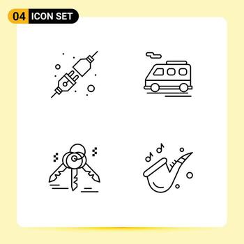 Set of 4 Vector Filledline Flat Colors on Grid for connect instrument bus house play Editable Vector Design Elements