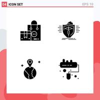 Set of 4 Commercial Solid Glyphs pack for bag safe shopping health map Editable Vector Design Elements