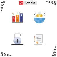 4 Thematic Vector Flat Icons and Editable Symbols of bar key processing finance protect Editable Vector Design Elements