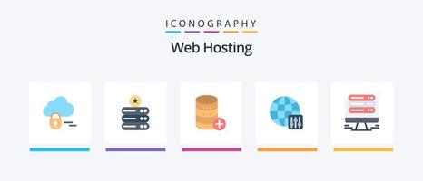 Web Hosting Flat 5 Icon Pack Including hosting. monitor. server. server settings. world. Creative Icons Design vector