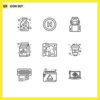 conjunto de 9 iconos de interfaz de usuario modernos símbolos signos para ubicación espacio de frijol azucarero café elementos de diseño vectorial editables vector