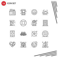 Modern Set of 16 Outlines Pictograph of play fun shield punching ball rain Editable Vector Design Elements