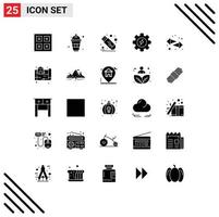 Group of 25 Solid Glyphs Signs and Symbols for switch process juice gear usb Editable Vector Design Elements