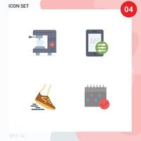 Modern Set of 4 Flat Icons Pictograph of coffee run machine security running Editable Vector Design Elements