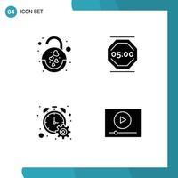 Set of 4 Vector Solid Glyphs on Grid for heart counter heart stop progress percent Editable Vector Design Elements