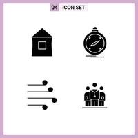 Stock Vector Icon Pack of 4 Line Signs and Symbols for building location hut direction blow Editable Vector Design Elements