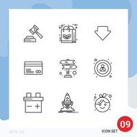 User Interface Pack of 9 Basic Outlines of sign directions arrow payments credit card Editable Vector Design Elements