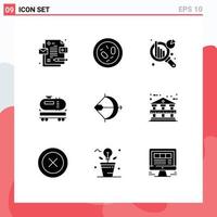 Set of 9 Modern UI Icons Symbols Signs for arrow aim chart analysis construction dumpper Editable Vector Design Elements