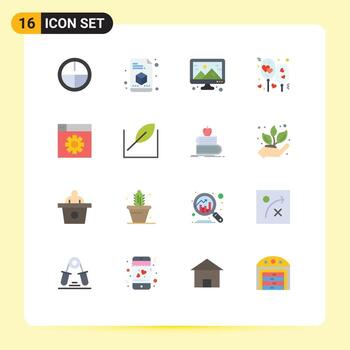 grupo universal de símbolos de iconos de 16 colores planos modernos de configuración web computadora amor romántico paquete editable de elementos de diseño de vectores creativos