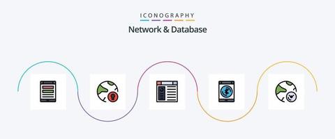 paquete de iconos de 5 planos llenos de línea de red y base de datos que incluye datos. Bluetooth. candado. página vector