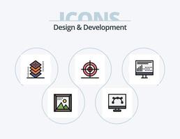línea de diseño y desarrollo paquete de iconos llenos 5 diseño de iconos. globo. diseño. programación. ancla. dirección vector