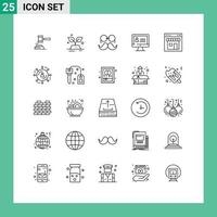 Line Pack of 25 Universal Symbols of computer glasses green movember moustache Editable Vector Design Elements