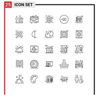 Set of 25 Modern UI Icons Symbols Signs for love diary autumn rewind backward Editable Vector Design Elements