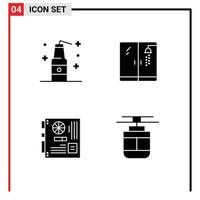Universal Icon Symbols Group of 4 Modern Solid Glyphs of bomb mainboard weapons shower motherboard Editable Vector Design Elements