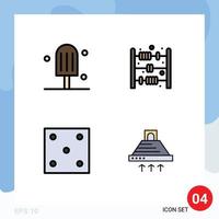 4 User Interface Filledline Flat Color Pack of modern Signs and Symbols of cream sport abacus toy dice cooking Editable Vector Design Elements