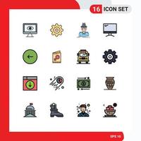 Group of 16 Flat Color Filled Lines Signs and Symbols for pc device detective monitor thief Editable Creative Vector Design Elements