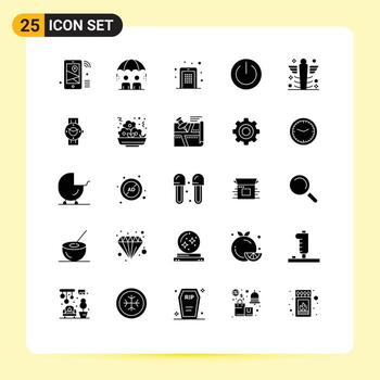 conjunto moderno de 25 glifos y símbolos sólidos, como el riesgo de apagado, elementos básicos de diseño de vectores editables con clavijas