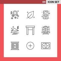 9 Universal Outline Signs Symbols of stool home switch furniture paper plane Editable Vector Design Elements